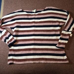 Chenault Plush Striped Sweater In Mauve, Rose, Cream And Navy Size Large
